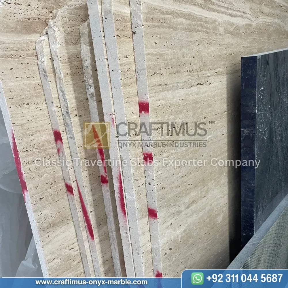 Classic Travertine Slabs on Display at factory