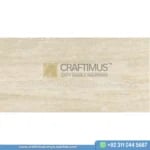 Light beige travertine tile product image with logo watermark and whatsapp number