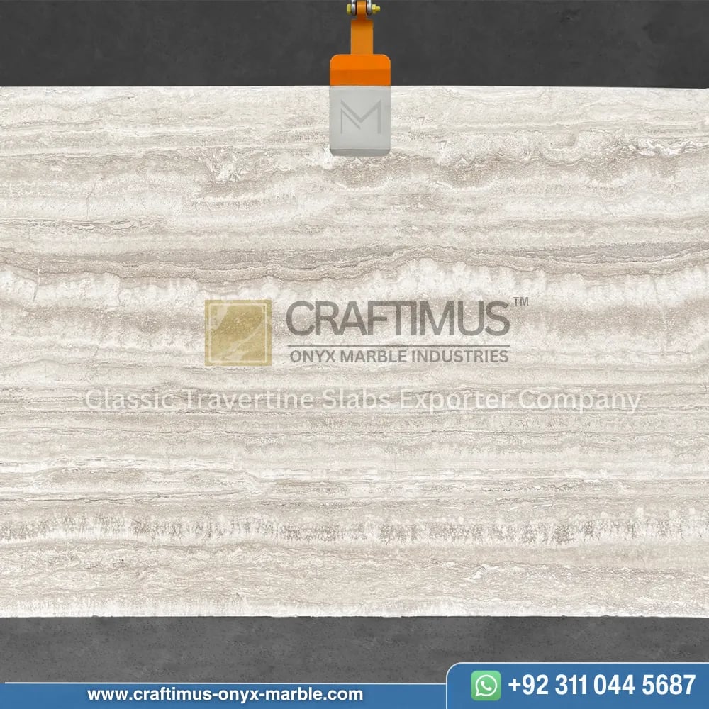 Classic Travertine Slabs on Display at factory