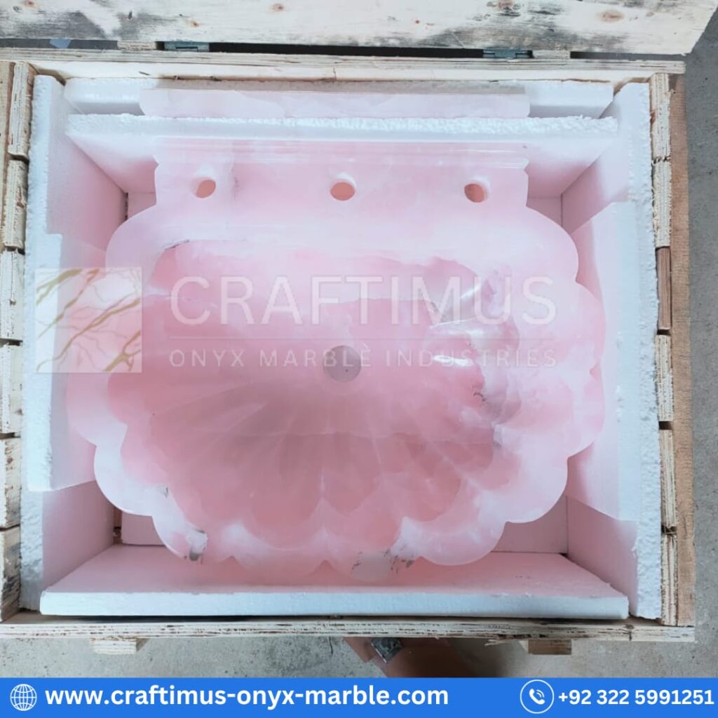 Beautiful pure Pink Onyx sink handcrafted in Pakistan to be shipped to USA, Spain, Russia, England and Dubai