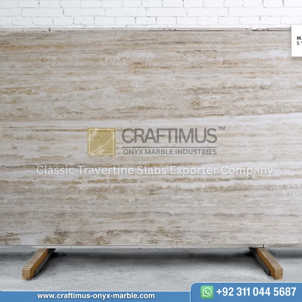 Classic Travertine Slabs on Display at factory