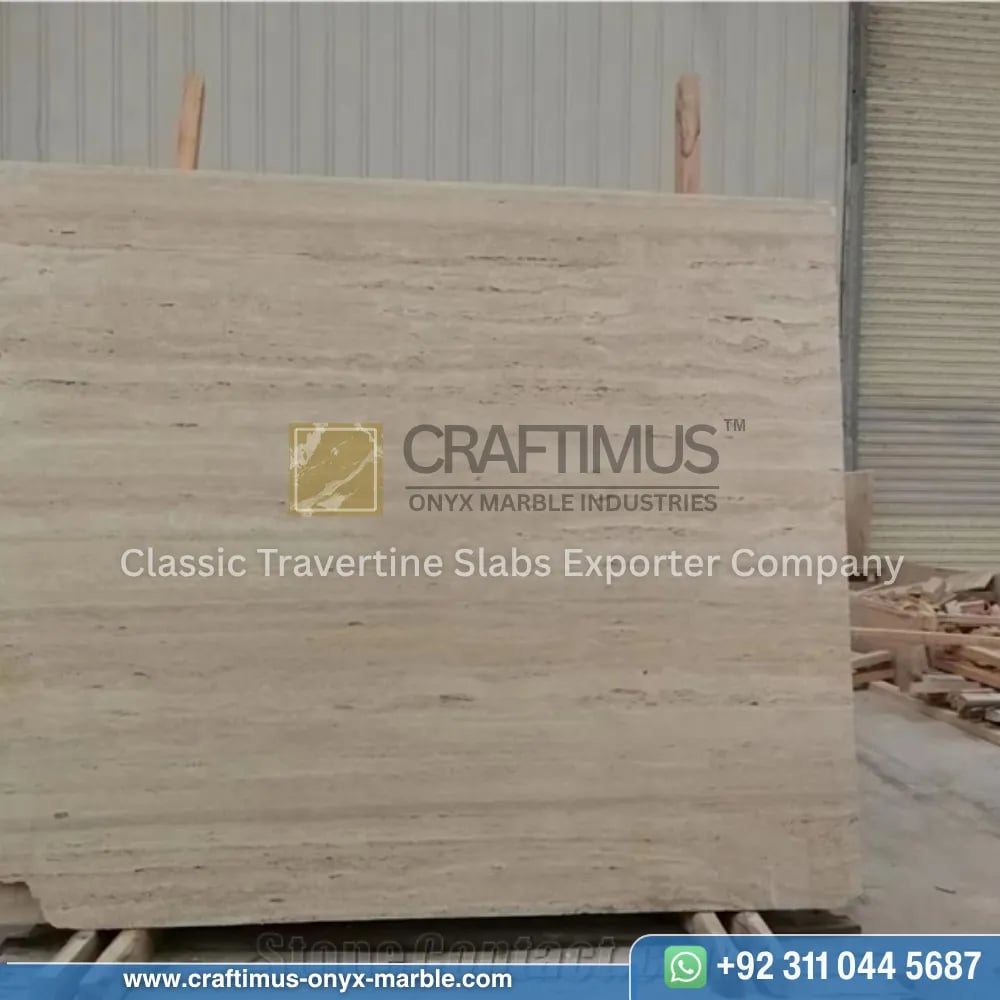 Classic Travertine Slabs on Display at factory