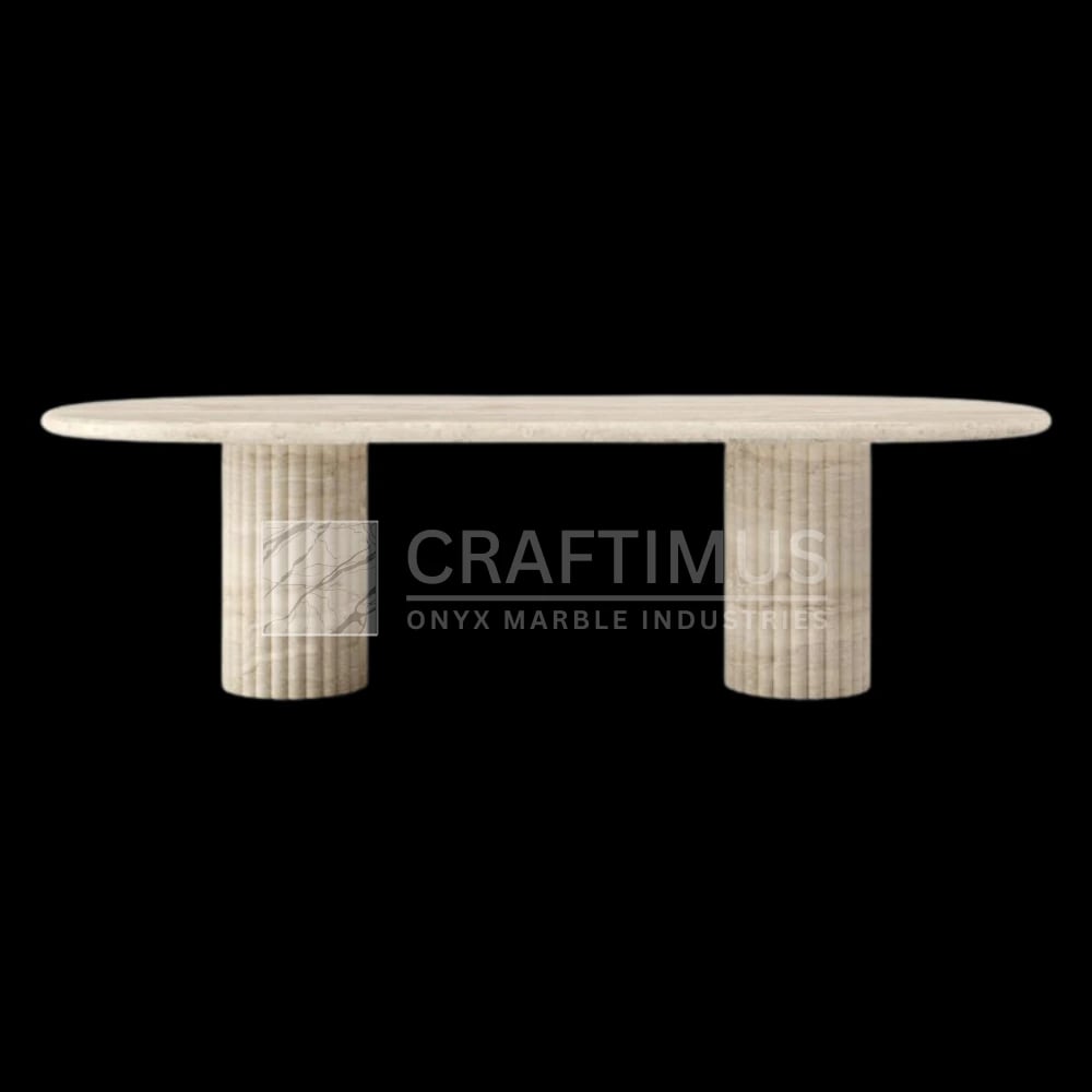 Travertine Rectangular Shaped FLuted base Dining Table