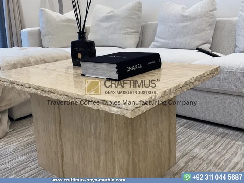 Travertine Square Coffee Table with white background product image