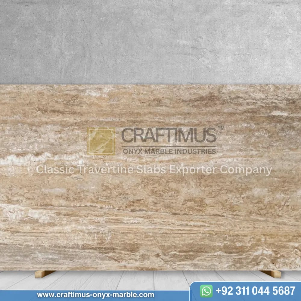 Classic Travertine Slabs on Display at factory