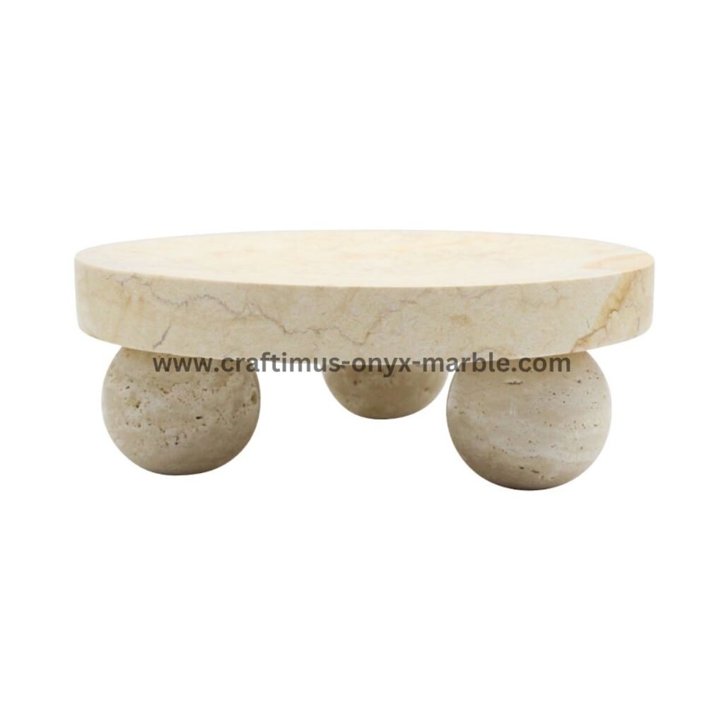 Handcrafted travertine stone tray made in Pakistan for home decor and interior design.