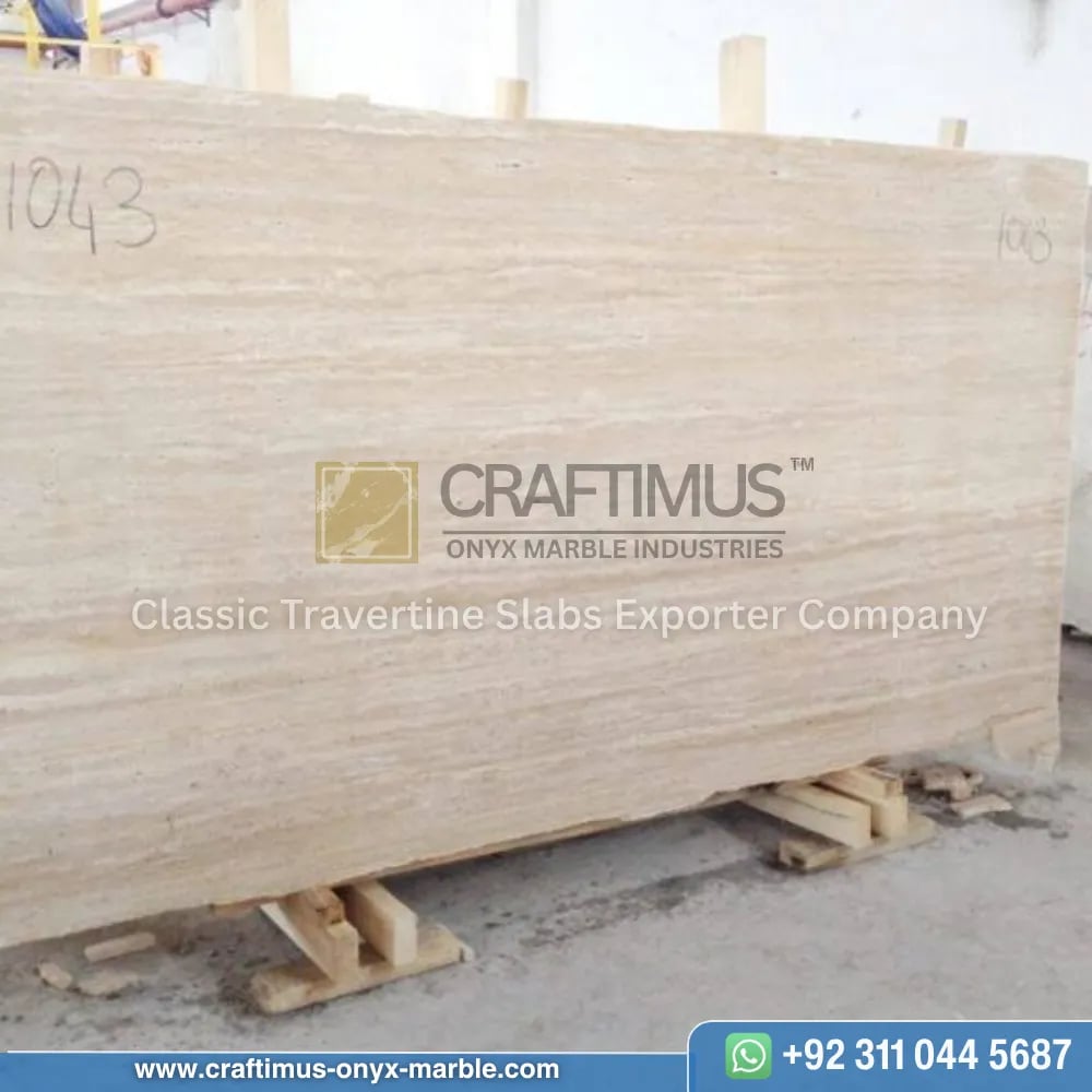 Classic Travertine Slabs on Display at factory