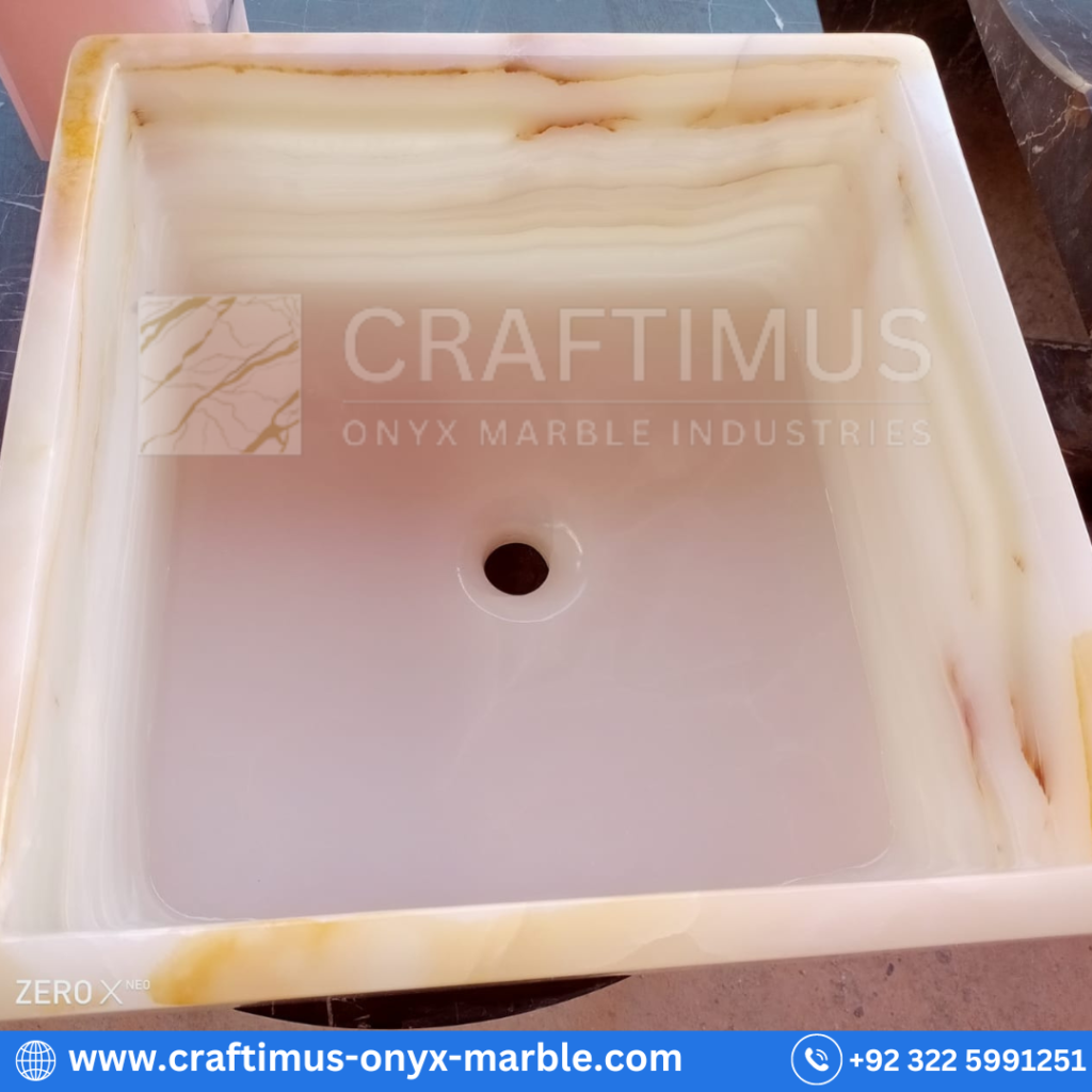 Square shaped Pink Onyx sink handcrafted in Pakistan