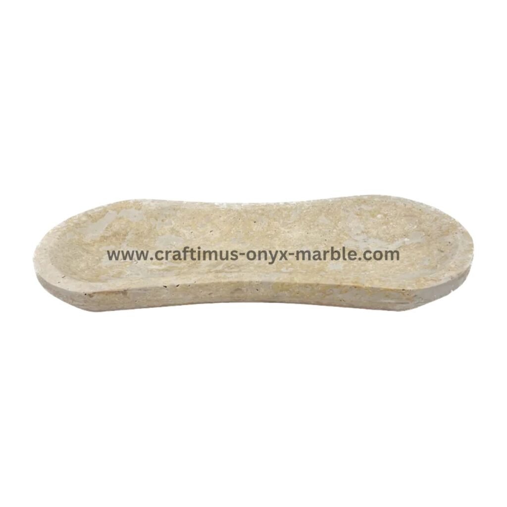 Handcrafted travertine stone tray made in Pakistan for home decor and interior design.