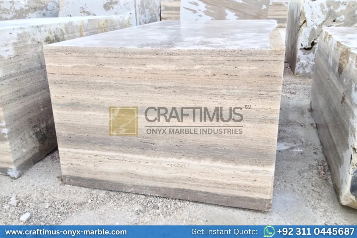 Large, textured silver travertine blocks