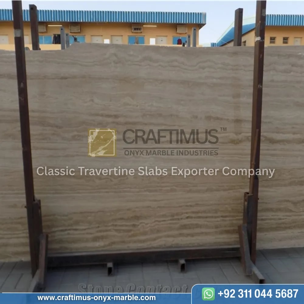Classic Travertine Slabs on Display at factory