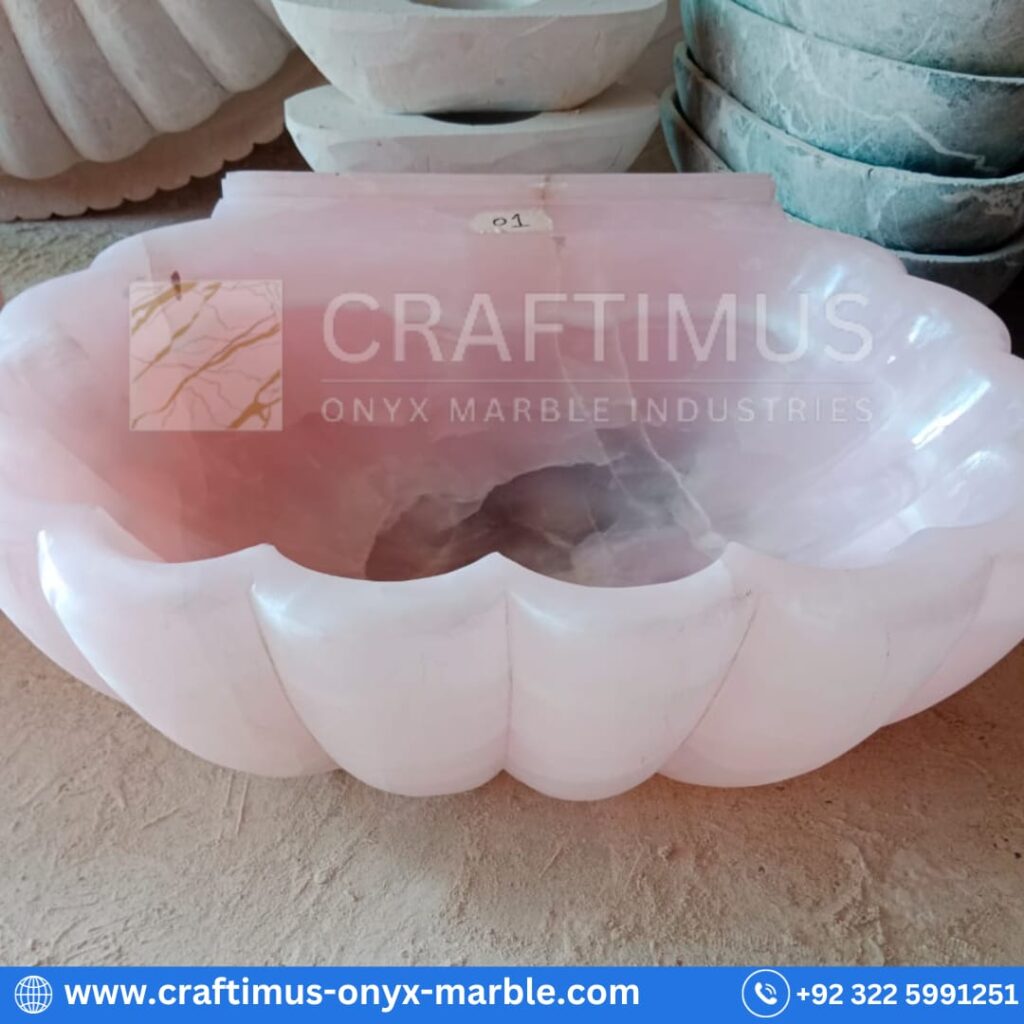 Beautiful Pure Pink Onyx sink handcrafted in Pakistan