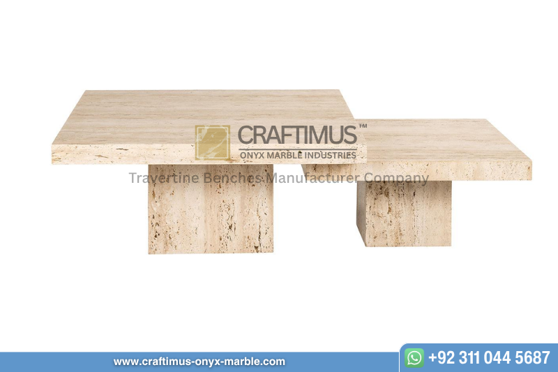 Travertine square shaped Bench product image with white background