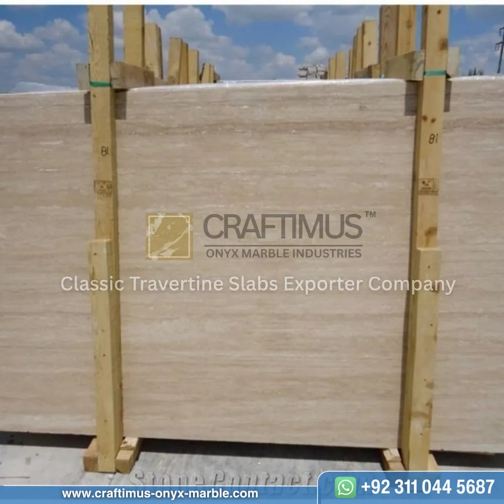 Classic Travertine Slabs on Display at factory