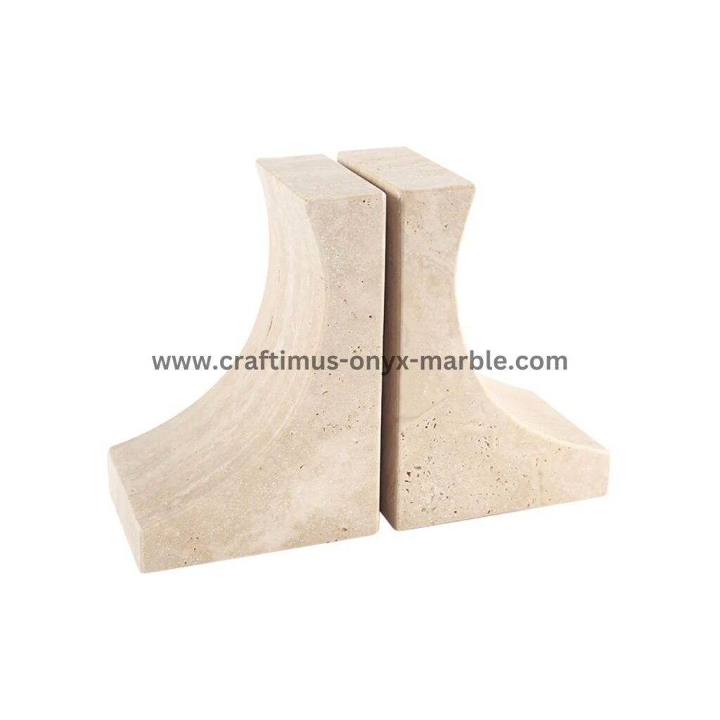 Handcrafted travertine stone bookend made in Pakistan for home decor and interior design.