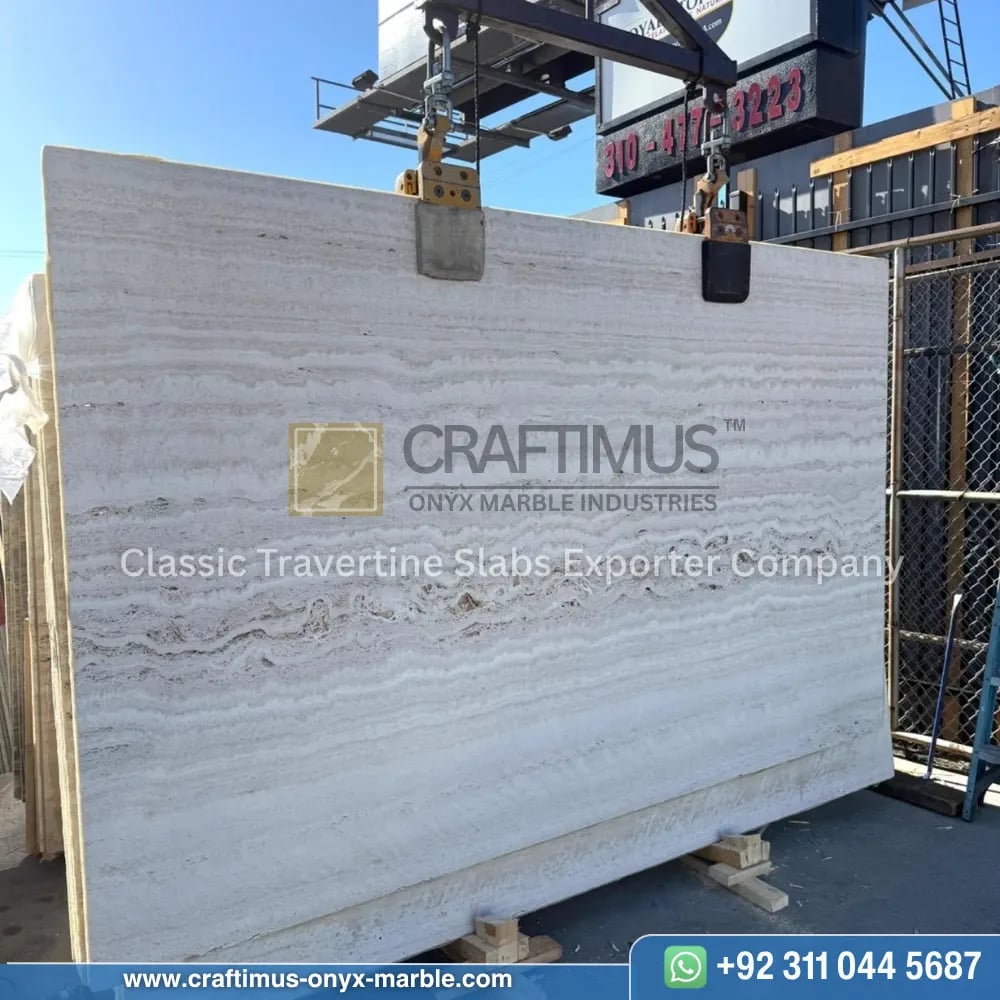 Classic Travertine Slabs on Display at factory