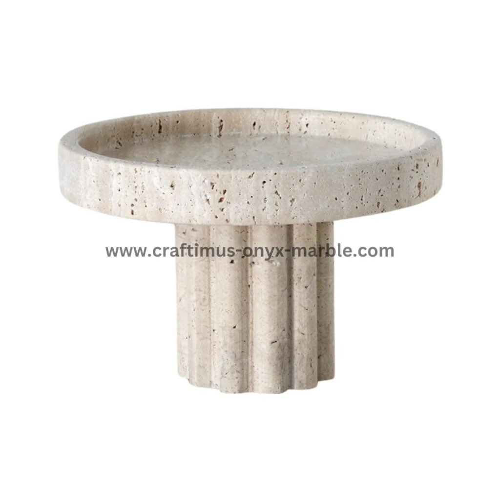 Handcrafted travertine stone tray made in Pakistan for home decor and interior design.