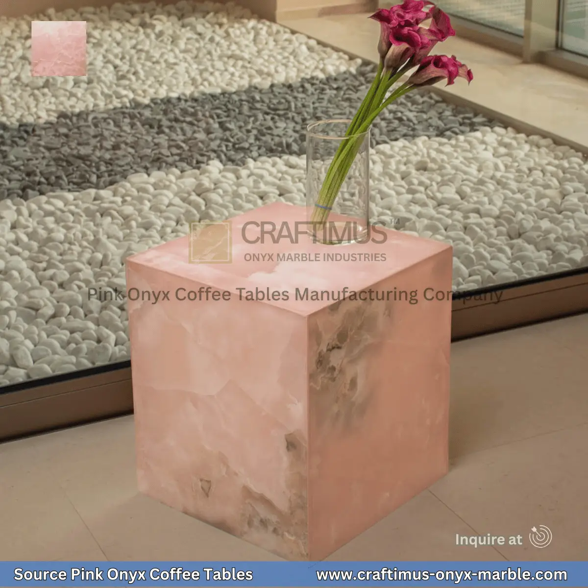 Pink Onyx Square Coffee Table Designs and Images