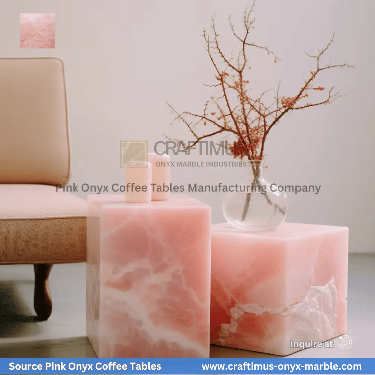 Pink Onyx Square Coffee Table Designs and Images
