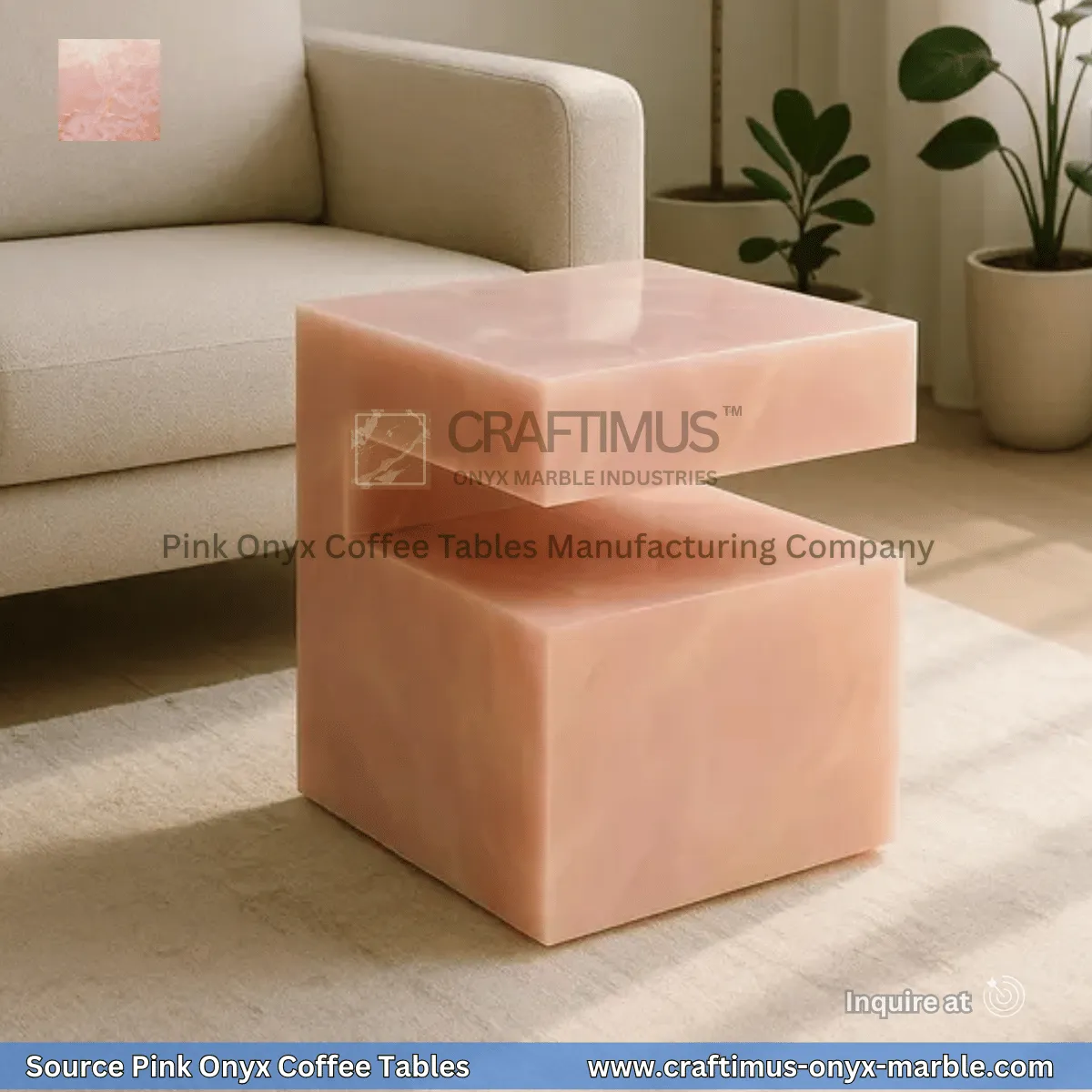 Pink Onyx Square Coffee Table Designs and Images