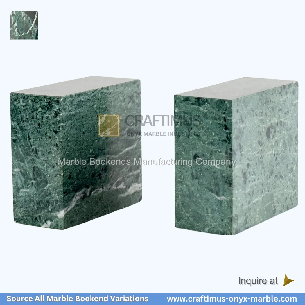 Forest green marble square block shaped bookends Forest green marble bookends