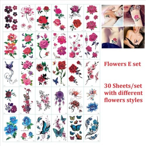 Flower Tattoo Stickers Flowers Set E