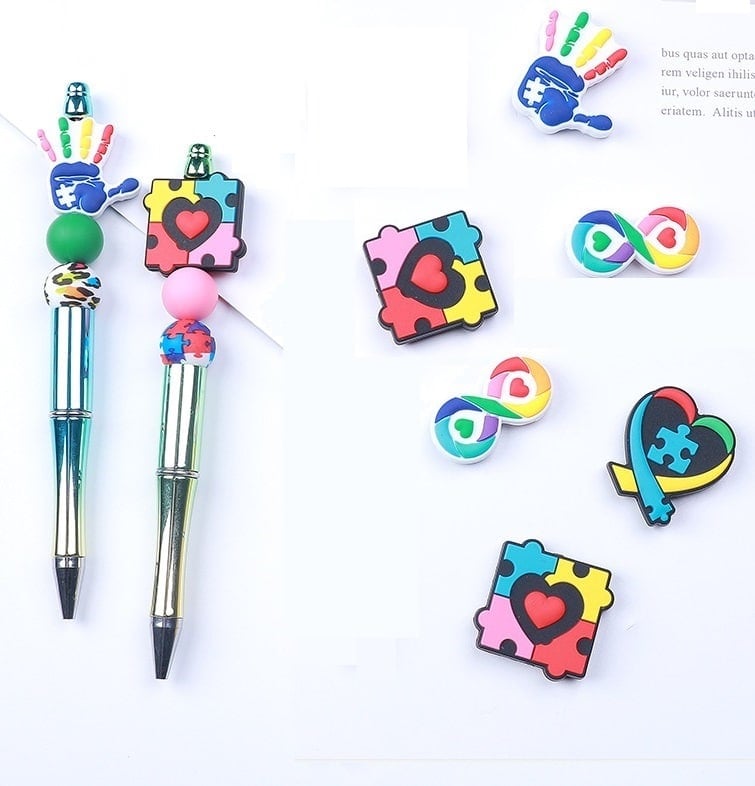 Pack Silicone Beads Square Heart For Pens and Crafts