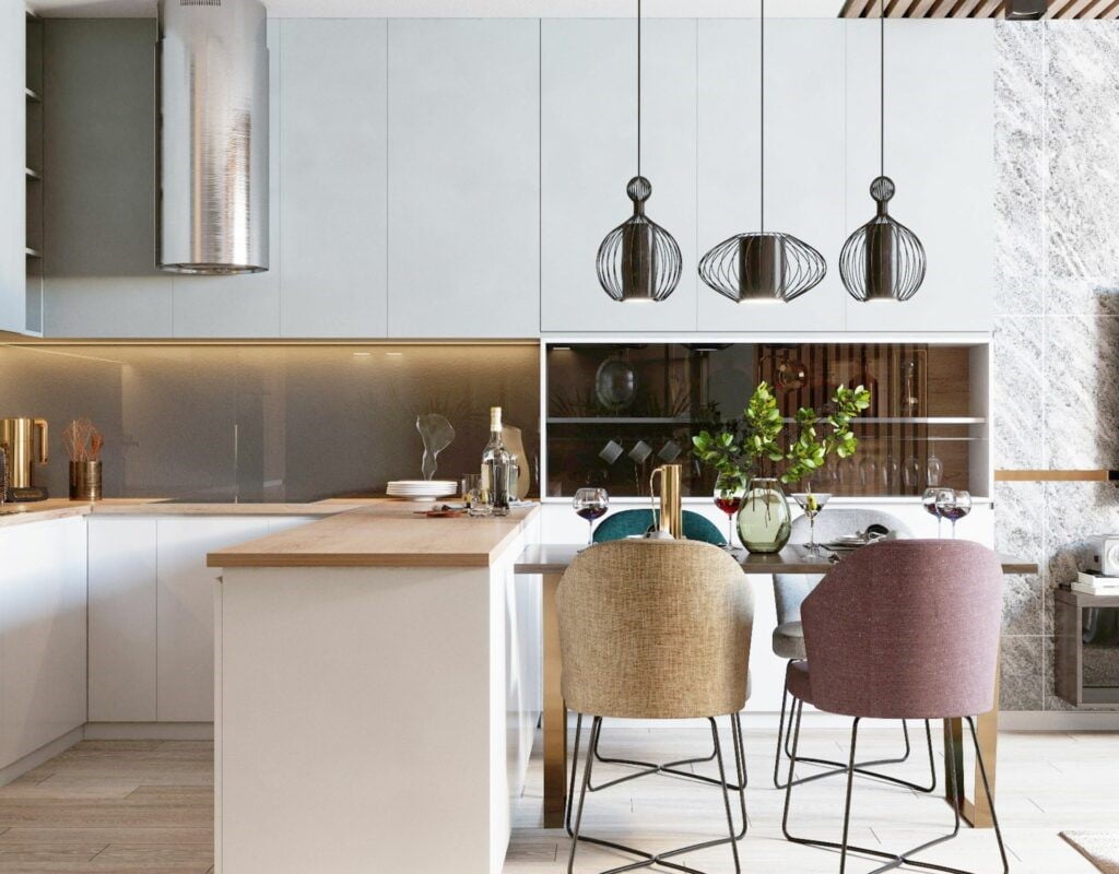 Cuisine sur mesure moderne équipée avec rangements intelligents
