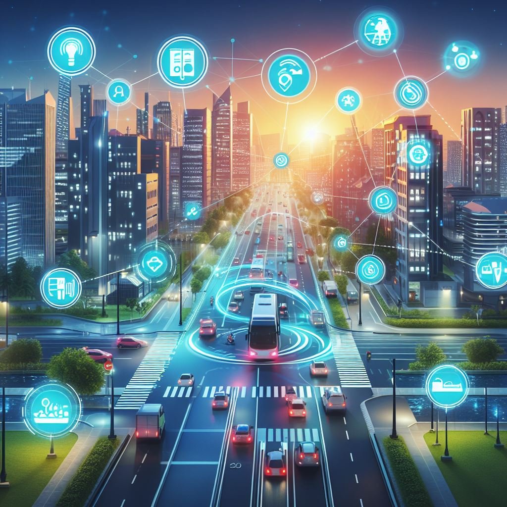 A city street with a lot of connected devices for traffic detection and congestion monitoring.