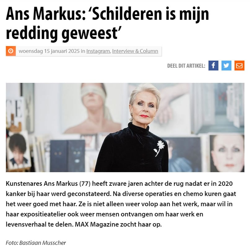 Publicatie in Max Magazine: Schilderen is mijn redding geweest