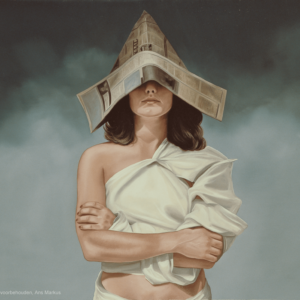Schilderij 'Papieren Muts' van Ans Markus uit de collectie 'Opdrachten', gemaakt in 1990 in de afmeting 80x100.