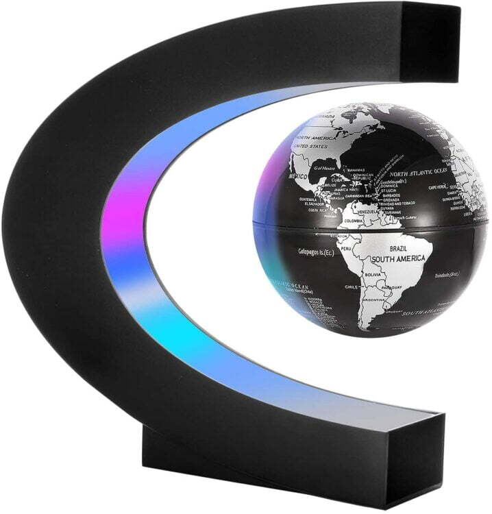 Floating World Map Globe with C-Shaped Base