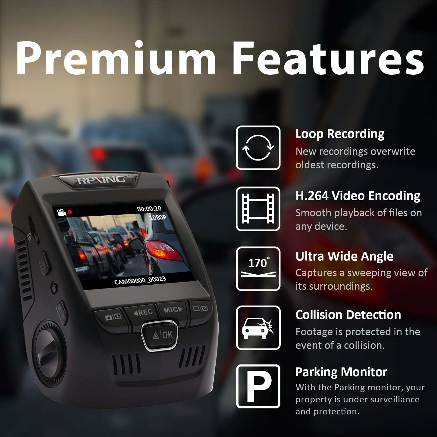 Alternative view of Rexing V1 Basic 1080p Dash Cam