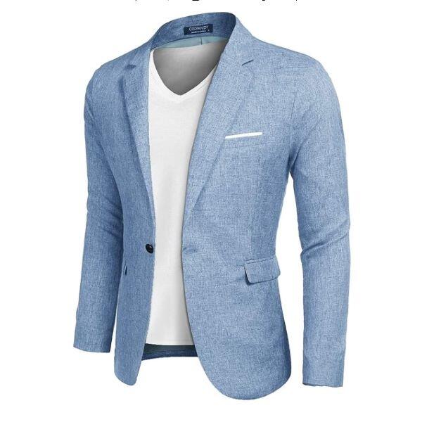 COOFANDY Blue Men's Slim Fit One Button Blazer
