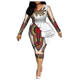 Women's African Print Bodycon Dress with Ruffles