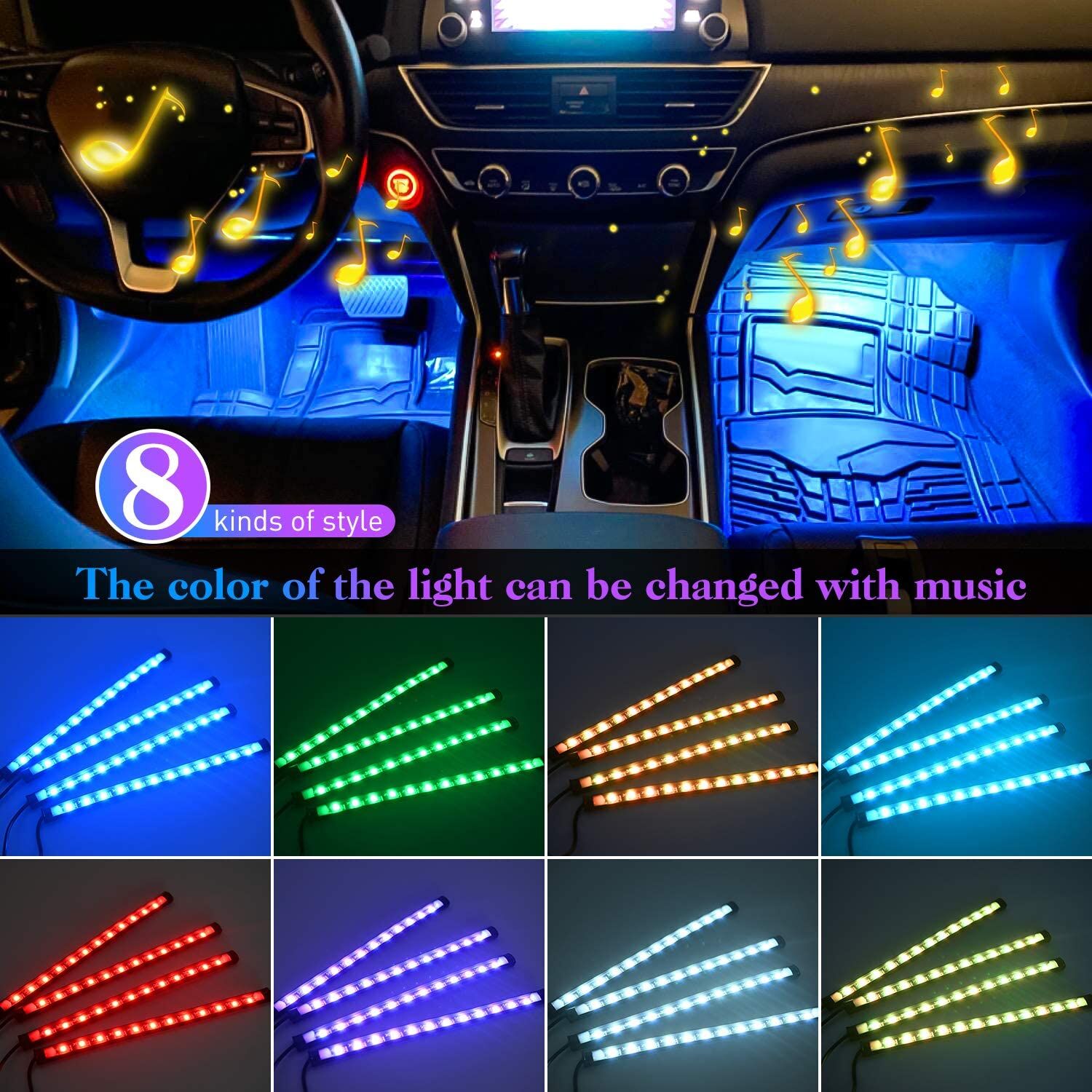 Nilight 48 LEDs DC 5V Multicolor Music Car Strip Light Kit - Image 7