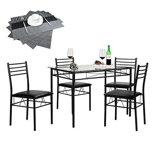 VECELO 5-Piece Dining Table Set with 4 Chairs and 4 Placemats - Image 2