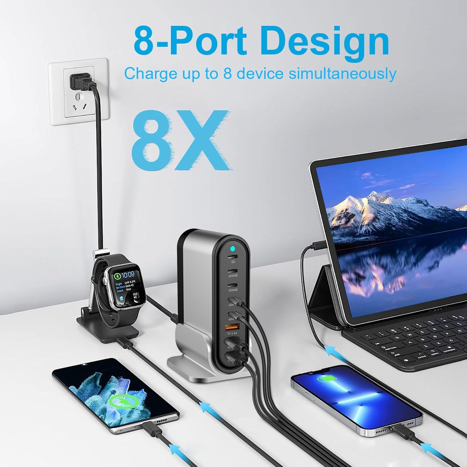 Alternative view of DENGWENQIANG 285W 8-Port USB C Fast Charger Hub