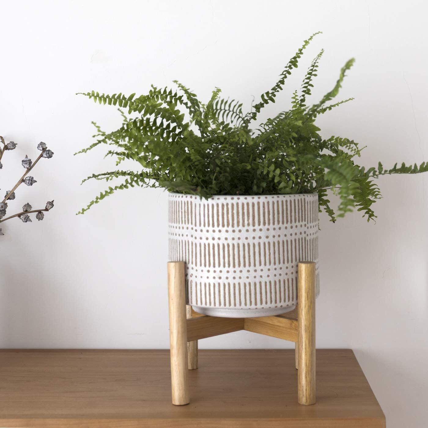 Alternative view of LA JOLIE MUSE 7.3″ Ceramic Planter with Wood Stand
