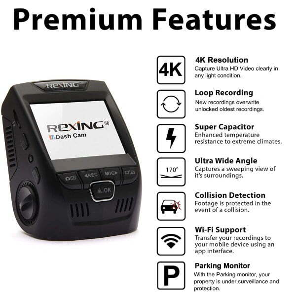 Rexing V1-4K Ultra HD Car Dash Cam with Wi-Fi - Image 2