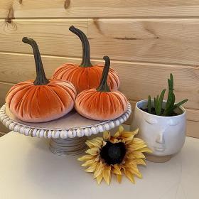 Alternative view of Gresorth Velvet Pumpkins Set – Assorted Orange Sizes