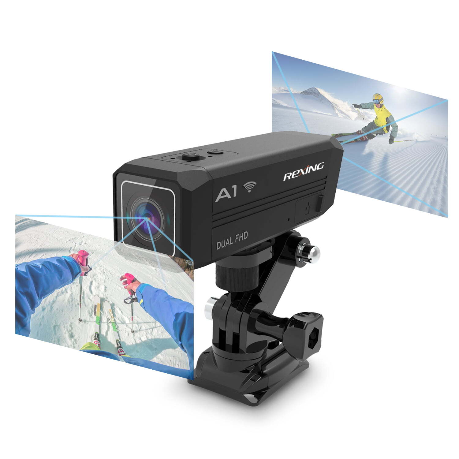Rexing A1 Two Way Action Camera - Front & Back