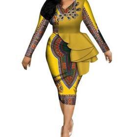 Women's Dashiki Bodycon Ruffle Dress