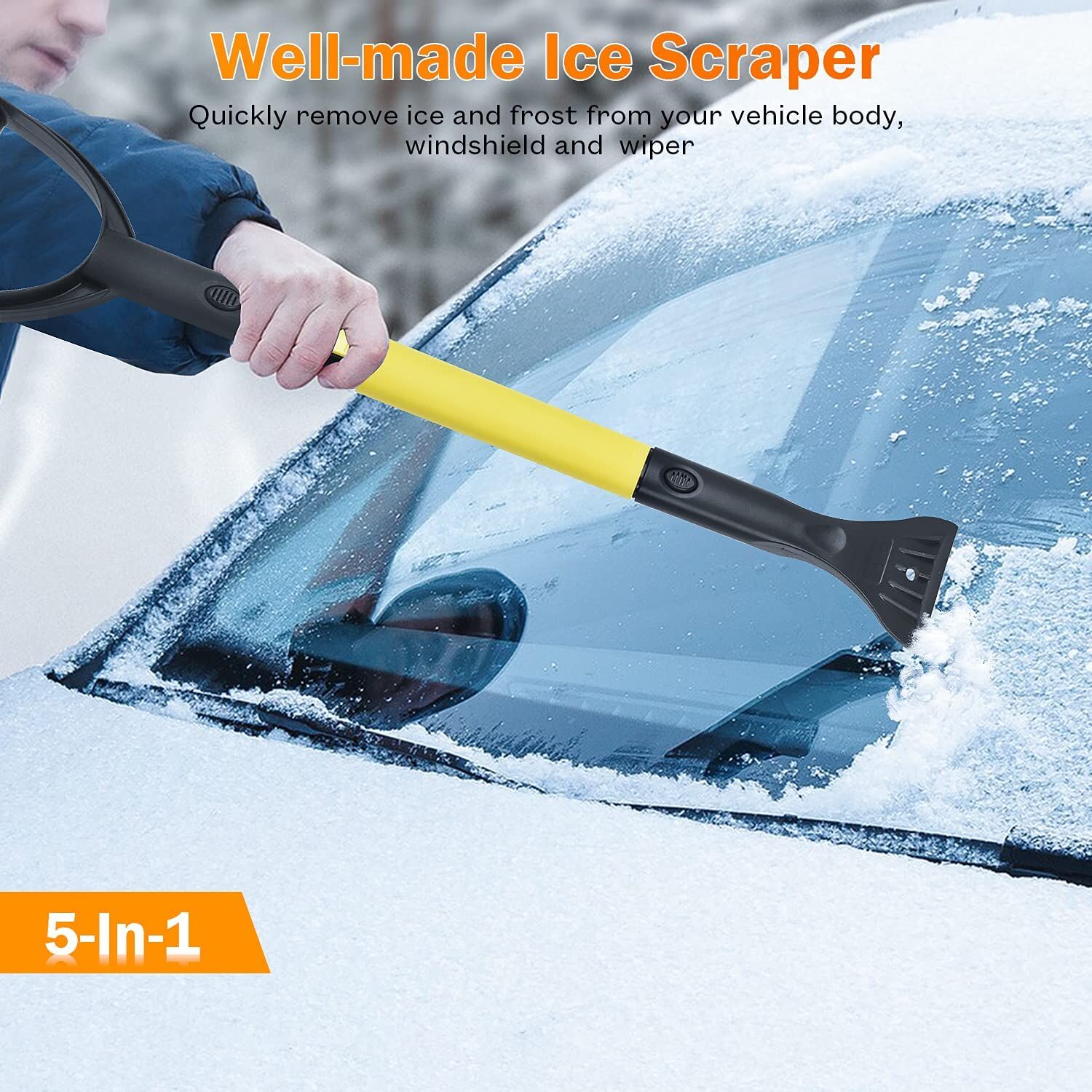 GEJRIO 5‑in‑1 Extendable Snow Brush & Ice Scraper - Image 2