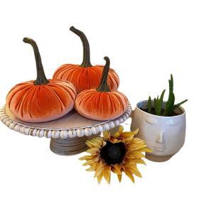 Gresorth Velvet Pumpkins Set – Assorted Orange Sizes