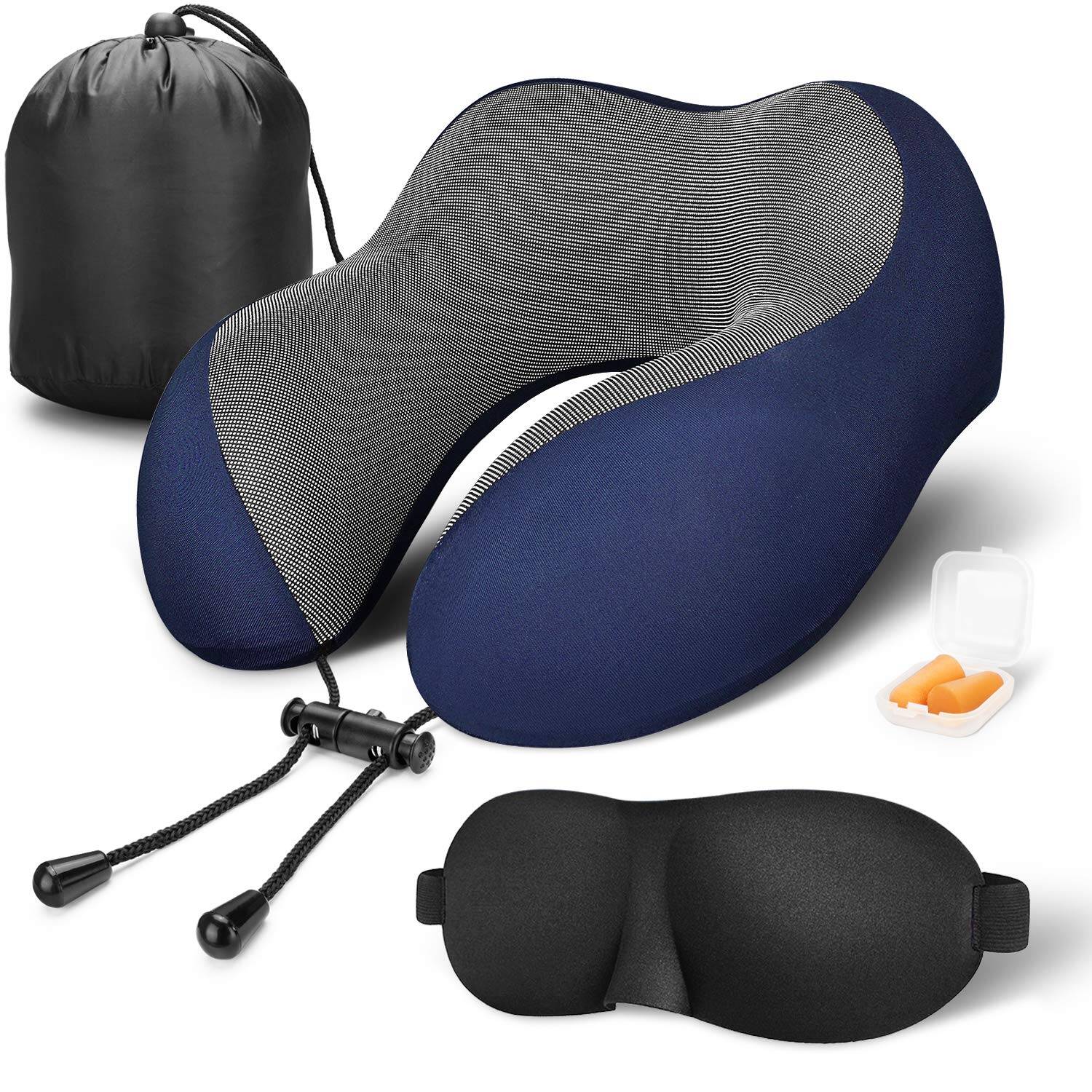 MLVOC Memory Foam Travel Neck Pillow with Eye Mask