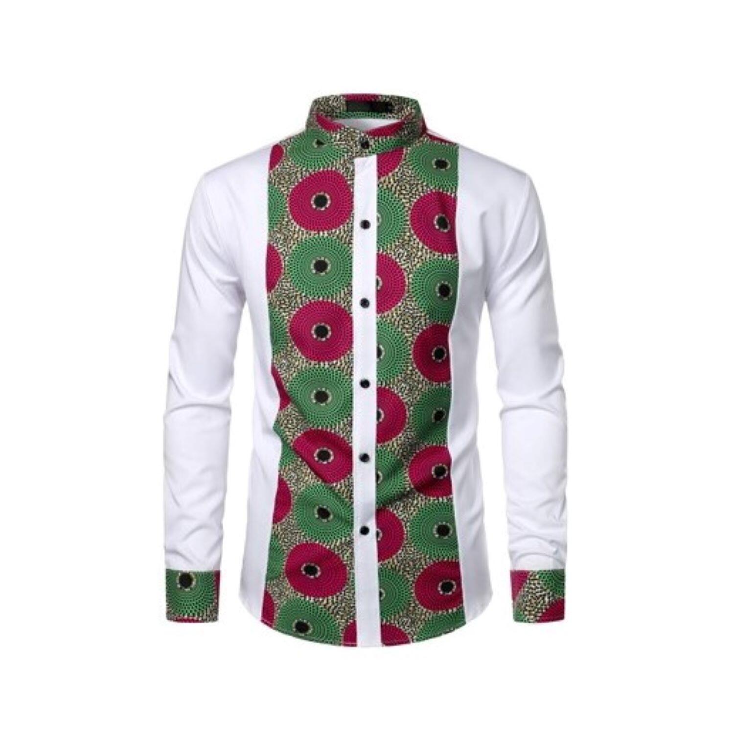LucMatton Men’s African Pattern Patchwork Tuxedo Shirt