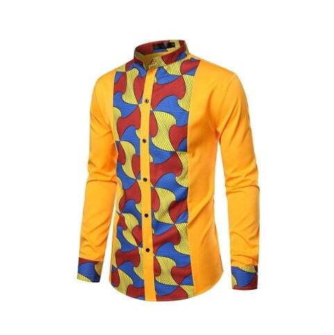 LucMatton Men's African Patchwork Tuxedo Shirt