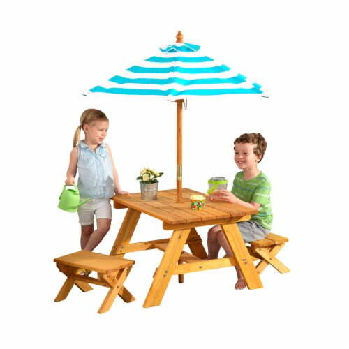 KidKraft Outdoor Wooden Table & Bench Set with Striped Umbrella