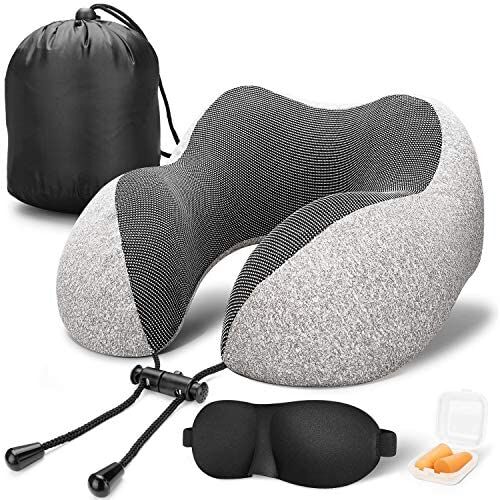 MLVOC Memory Foam Travel Neck Pillow with Eye Mask - Image 3
